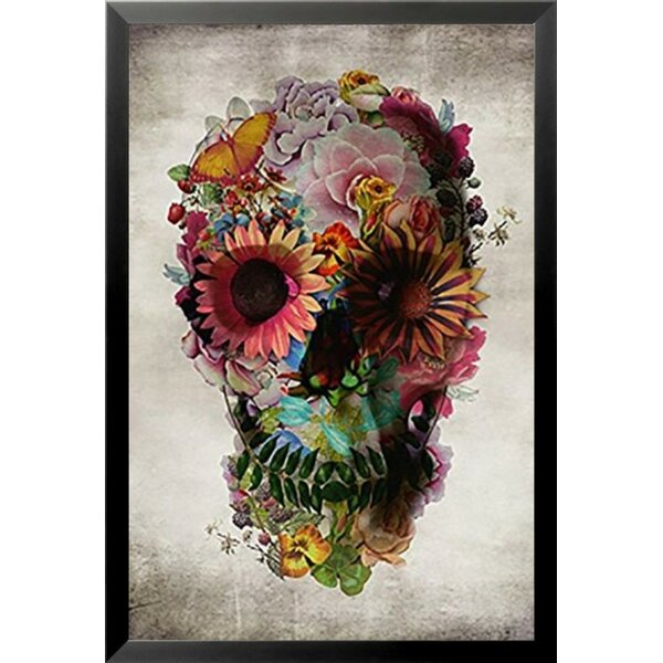 Flower Skull - Day Of The Dead Skull With Colorful Flowers Framed On Paper  Print